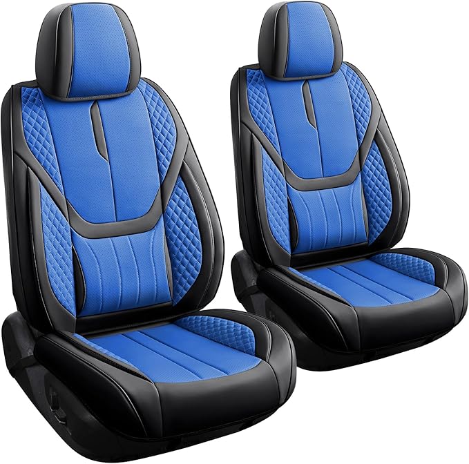 Car Seat Covers Full Set - Universal Seat Covers for Cars SUV Truck – Faux Leather Automotive Seat Covers, Breathable & Waterproof Front and Rear Seat Protectors, Fit for Most Cars-BlackBlue