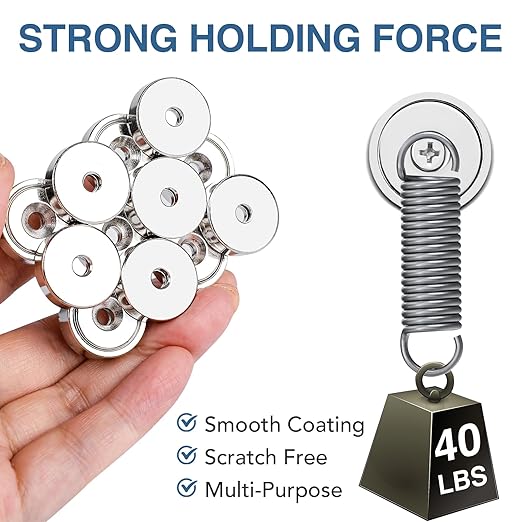 MIKEDE Round Magnets with Hole, 40LB Strong Rare Earth Magnets Heavy Duty for Wall Mounting, Neodymium Cup Magnet with Holes in The Center, Screws for Tool Room,Industrial - 10 Pack