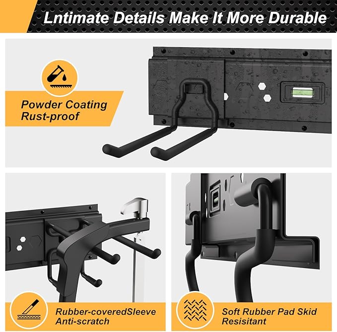 Garage Tool Organizer Wall Mounted, 48 Inches Adjustable Lawn Tool Organizers for Garage, 7 Adjustable Wall Hooks Heavy Duty Yard Tool Organizer Hold Up to 600lbs