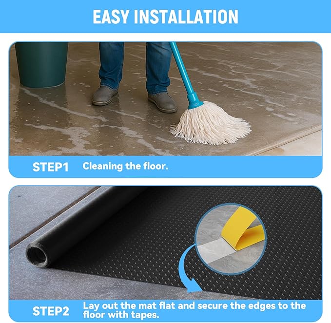 4x6 FT Garage Floor Mat,2.8mm Thickened PVC Flooring Roll for Under Car,24 SQFT Diamond Plate Black Garage Mats for Truck,Trailer,SUVs,Van,Golf Cart,Motorcycle（Included Tapes）