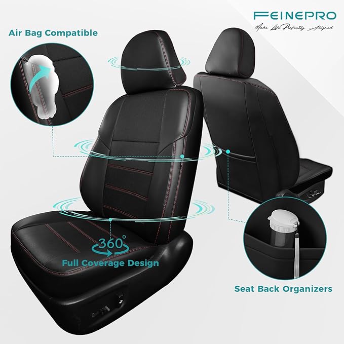 for Toyota Camry Seat Covers SE XSE SE Sport 2012 2013 2014 2015 2016 2017 - Custom Fit Car Seat Covers Full Set, Waterproof Breathable Leather Seat Covers for Cars, Black Red Not for Hybrid