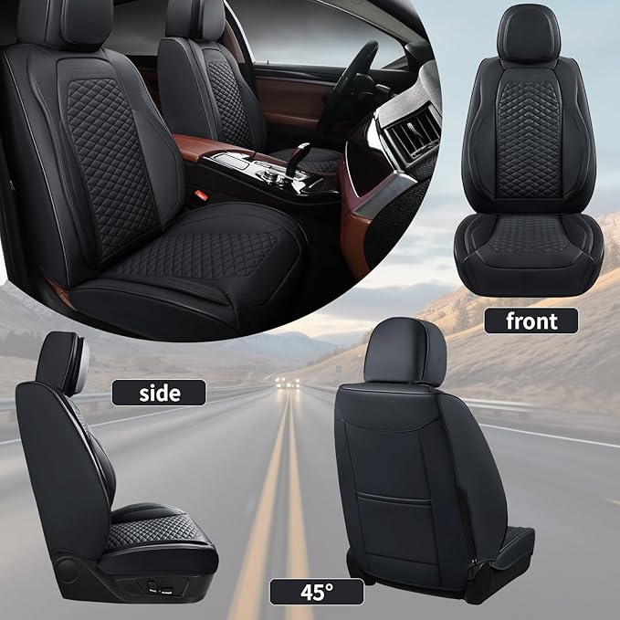 2 Packs Car Seat Covers Leather Car Seat Covers Universal Seat Covers for Car, SUV,Truck (Black)