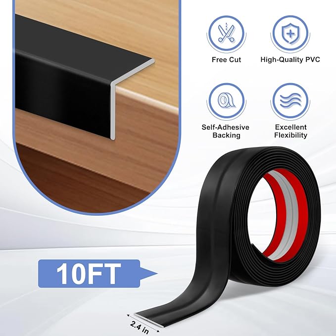 Wall Corner Protector Moulding Trim Peel and Stick Wall Corner Guards Trim Flexible Self Adhesive Edge Protector Moulding, 2.4 in x 10 Ft, Black