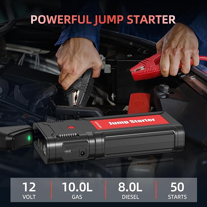 DBPOWER Jump Starter 2750A Peak 76.96Wh Portable Car Jump Starter (Up to 10L Gas/8L Diesel Engine) 12V Auto Battery Booster Pack with Smart Clamp Cables, Quick Charger, LED Light Jump Box