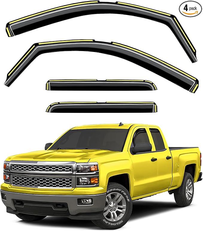 in-Channel Window Rain Guards Fit for Truck Chevrolet(Chevy) Silverado/GMC Sierra 2014-2018 Crew Cab Extra Durable Window Deflectors Vent Visors Shades Car Accessories Visors Rain Guards