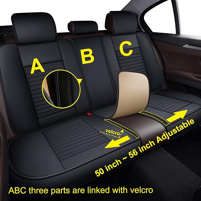 LINGVIDO Car Seat Covers, Breathable and Waterproof Faux Leather Automotive Seat Covers for Cars SUV Truck Sedan,Universal Anti-Slip Seat Cover with Backrest (Full Set, Black-Blueline)