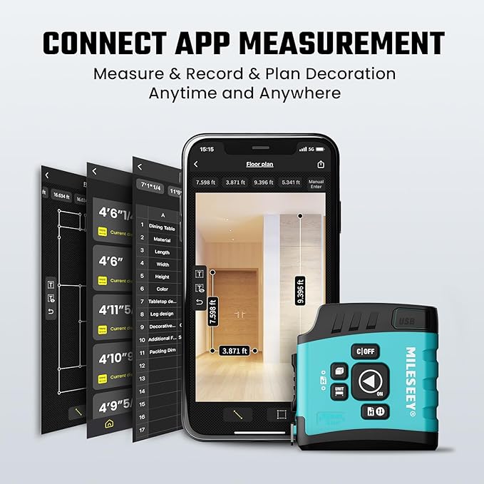 MiLESEEY DT20 Laser Tape Measure 3-in-1, 130FT Laser Distance Meter, 16FT Digital Tape Measure, Regular Tape Measure, Area Volume Measuring Pythagorean Mode, Waterproof and Rechargeable