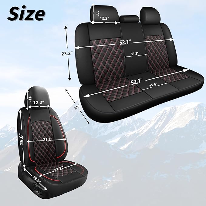 Leather Car Seat Covers,Breathable and Waterproof Napa Leather Automotive Seat Cover,Universal Interior for Cars,Sedans,SUVs,Vans,Trucks(Front Seat,Black+Red,N3)
