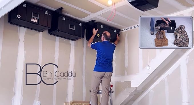 Overhead, Space-Saving Storage Tote Organizational Solution for Garage, Basement, Small Spaces