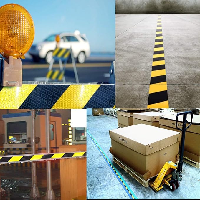Waterproof Reflective Safety Tape Roll 2"X150' Yellow Black Striped Floor Marking Tape Hazard Caution Warning Tape Auto Truck Self-adhesive Safety Sticker Strips for Wall Factory Trailer Vehicle