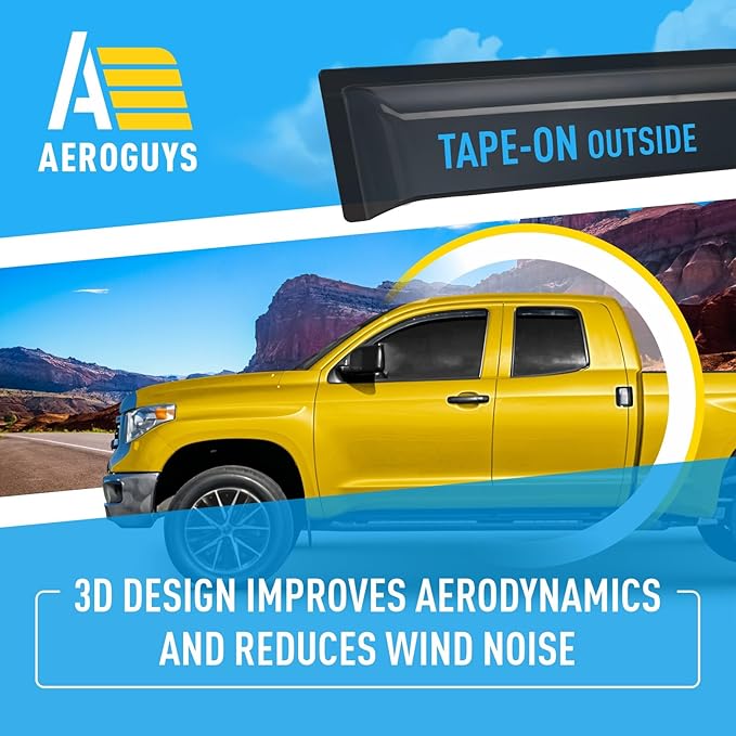 Extra Durable Window Deflectors Tape-On Window Visors Rain Guards Fit for Toyota Tundra 2007-2021 Double Cab, Sun Visors, Wind Vent for Shades, Exterior Car Accessories - 4pcs. AG0293