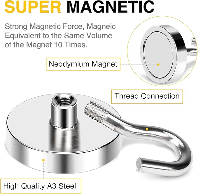 DIYMAG Magnetic Hooks, 118 LB Heavy Duty Strong Magnet with Hook, Rare Earth Neodymium Magnets for Hanging, Magnetics Hanger for Curtain, Home, Kitchen, Workplace, 20 Packs