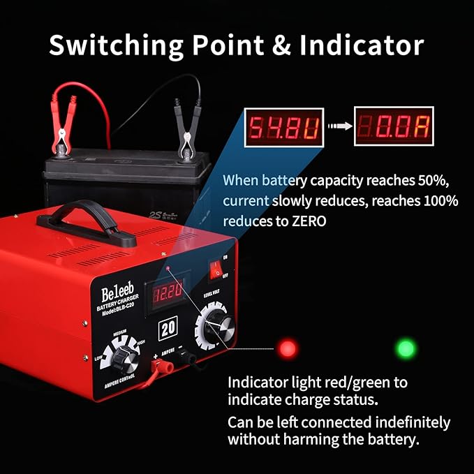 C20 Adjustable Battery Charger 12V 24V 36V 48V, 12A Pulses of High-Voltage Battery Desulfator Maintainer with Smart Chip for Lead-Acid LiFePO4 Lithium Batteries BLB-C20