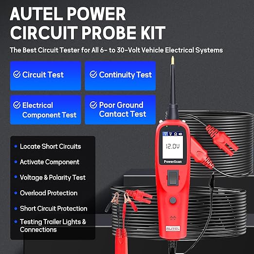 Autel PowerScan PS100 Power Circuit Probe Tester - 2025 12V 24V Car Circuit System Diagnostic Tool, Open Breaker Short Finder, Read AC/DC Resistance, Activate Component, w/ 20ft Cable, for 99% Cars