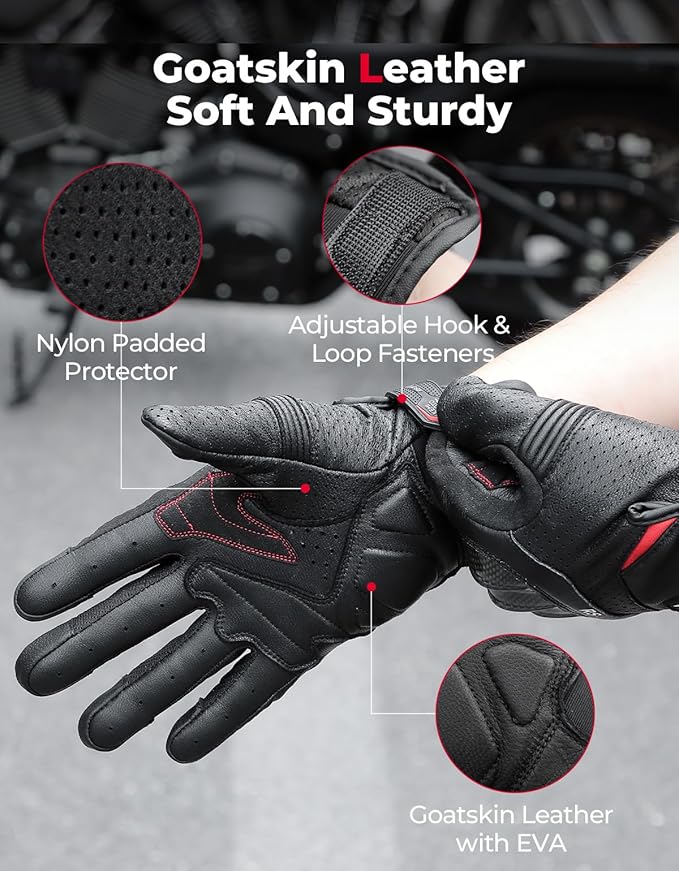 KEMIMOTO Sheepskin Leather Motorcycle Gloves for Men, Protective Motorcycle Gloves for Motocross Motorbike Dirt Bike Bicycle Racing ATV UTV