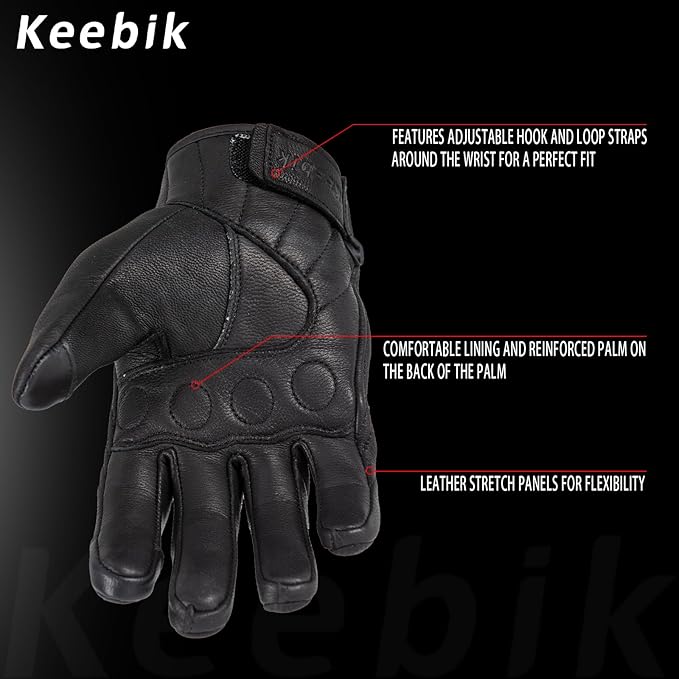 Goatskin Leather Motorcycle Motorbike Powersports Racing Gloves Reflective Skull Touchscreen for Men and Women Model