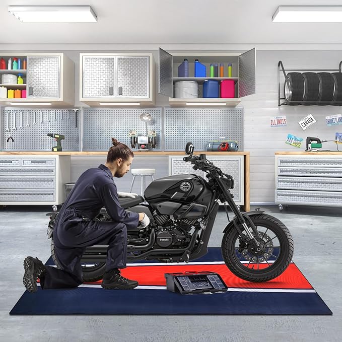 Motorcycle Mat, 78" L x 31" W Motorcycle Garage Mat Waterproof, Non-Slip, Heavy-Duty Surface for Display Decoration, ATVs & Workshop Use – Easy to Clean & Reusable