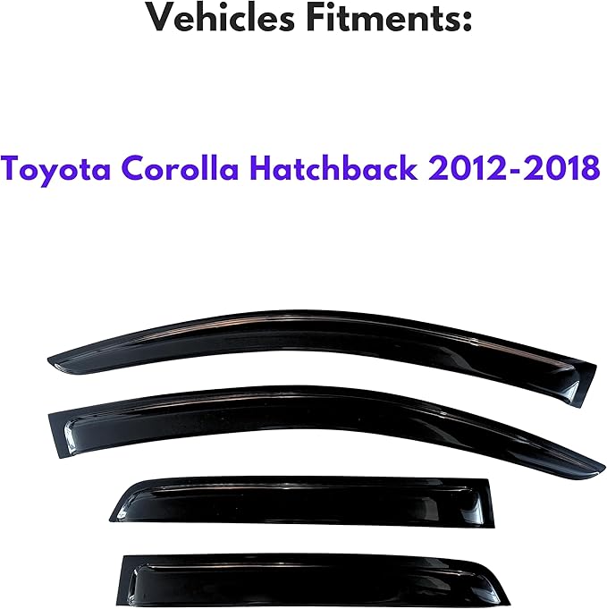 KPY Window Visor Compatible with Toyota Corolla Hatchback 2012-2018, 4PC Rain Guard Side Window Vent Deflectors Tape-On Style, 2012 2013 2014 2015 2016 2017 2018
