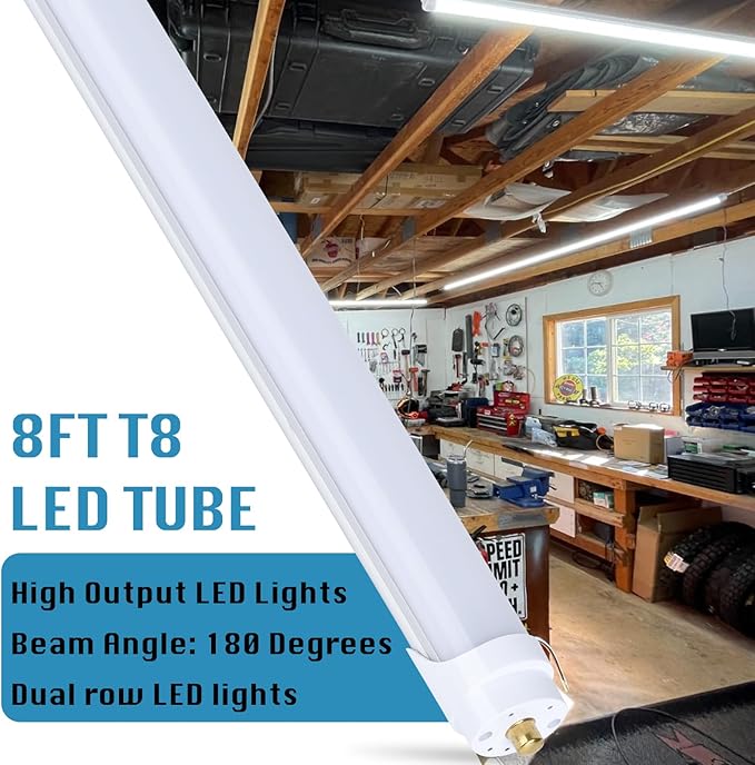 12-Pack, 8 Foot LED Bulbs, 100W 15000lm 6000K Cold White, Super Bright, T8 T10 T12 LED Tube Lights, FA8 Single Pin LED Lights, Frosted Cover, 8 Foot LED Bulbs to Replace Fluorescent Light Bulbs
