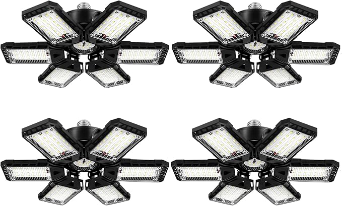 LED Garage Lights 4 Pack -180W, 18000LM 6500K Led Shop Light with 6+1 Deformable Panels, Basement Barn Light Garage Ceiling Lights, E26/E27 for Garages, Warehouse, Shop