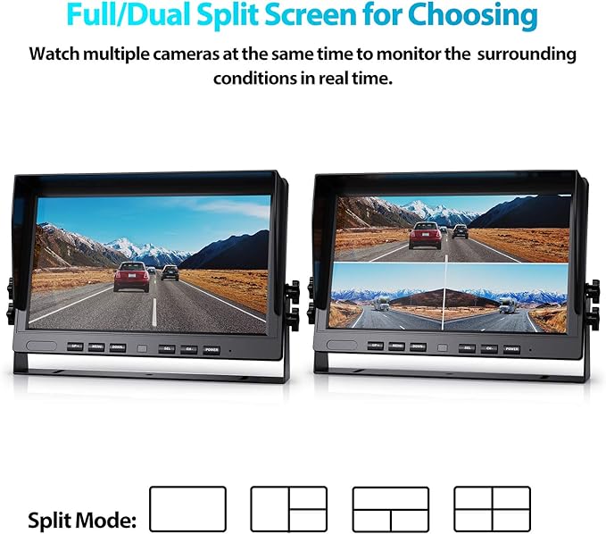 Fookoo HD 1080P 10" Wired Backup Camera System, 10" Triple Split Screen Monitor W/Recording, IP69 Waterproof Side & Rear View Cameras, 4 Channel, Parking Lines, RV/Truck/Trailer/5th Wheel (DY103)