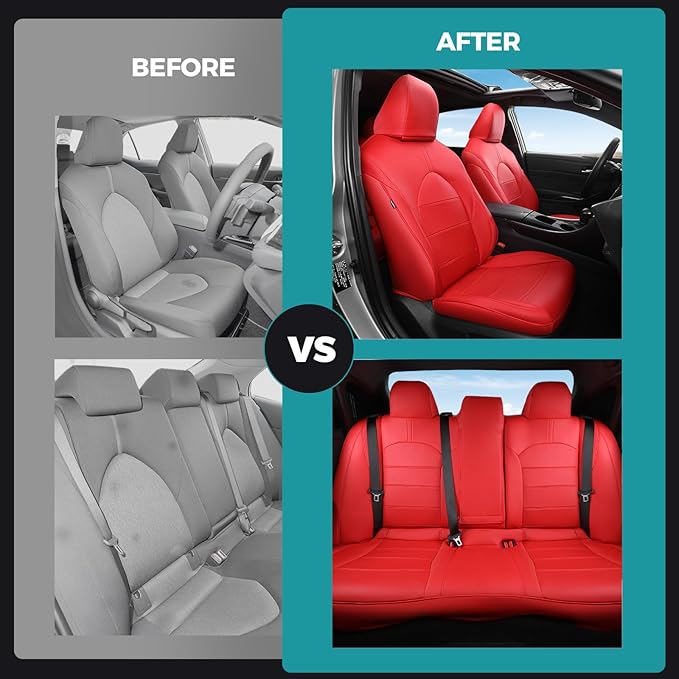 for Toyota Camry Seat Covers LE SE SE Nightshade 2018 2019 2020 2021 2022 2023 2024 - Waterproof Luxury Leather Seat Covers for Cars, Custom Fit Car Seat Covers Full Set, Red Not for Hybrid