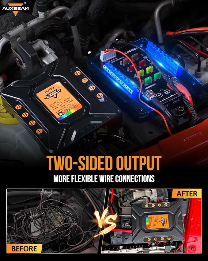 Auxbeam 8 Gang Switch Panel RB80 Toggle Momentary Pulsed RGB Dimmable Switch Panel Multifunction Panel Two Sided Output Marine Switch Panel IP65 Waterproof for Car Boat RV, 2 Years Warranty