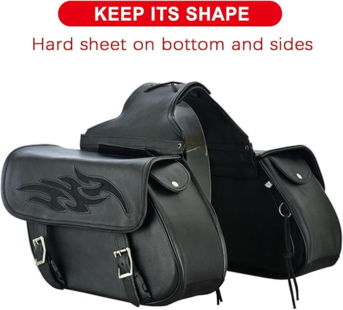 Dream Apparel Naked Cowhide Leather Motorcycle Saddle Bags Throw Over Saddlebags, Motorcycle Side Bags for Honda Shadow Sportster Softail Dyna V-star (Black, No Studs)