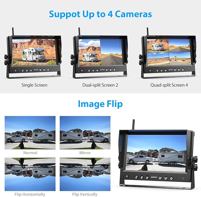 9 Inch Magnetic Solar Wireless Backup Camera System, 9600mAh Solar Rechargeable RV Backup Camera Wireless with HD1080P 9" Loop Recording Monitor for Trailer RV Trucks, BL901
