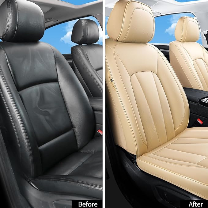 Car Seat Covers,Waterproof Seat Covers Front Pair, Leather Car Seat Covers,Universal Seat Cushion Protector for Most Cars SUV Trucks,Beige