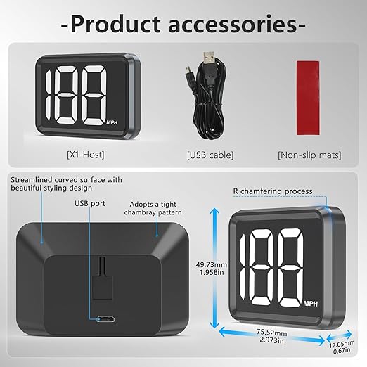 GPS Digital Speed Meter with MPH, Car Head Up Display for All Cars, USB Cable Plug & Play