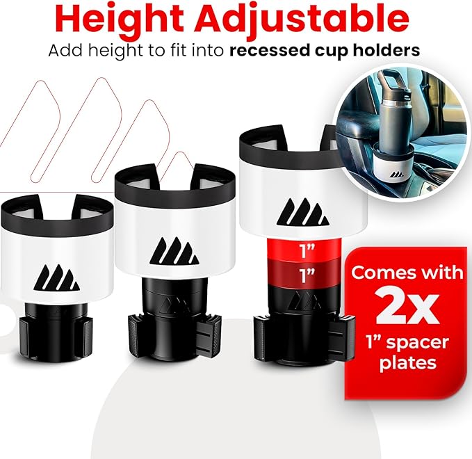 Integral Ultimate Expander Car Cup Holder - Adjustable Base - Expander & Organizer for Vehicles - Compatible with Coffee Mug, Yeti 14/24/36/46oz, Ramblers, Hydro Flasks 32/40oz, 3.4"-4.0" Bottles