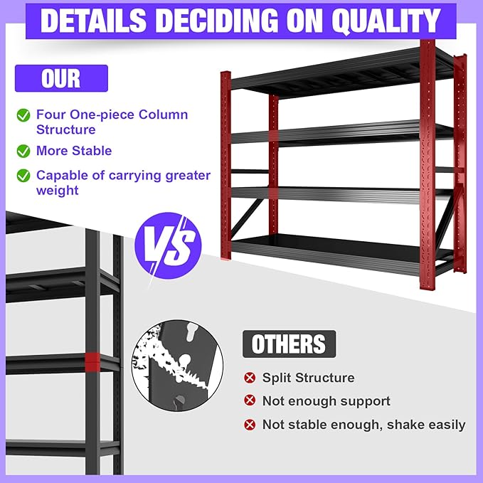 Metal Garage Shelving Heavy Duty, 4-Tier Adjustable Wire Storage Garage Shelves, 6000 LBS Loads Industrial Shelving Units for Garages, Warehouses, Kitchen, Black, 59" W x 24" D x 59" H,3 Pack