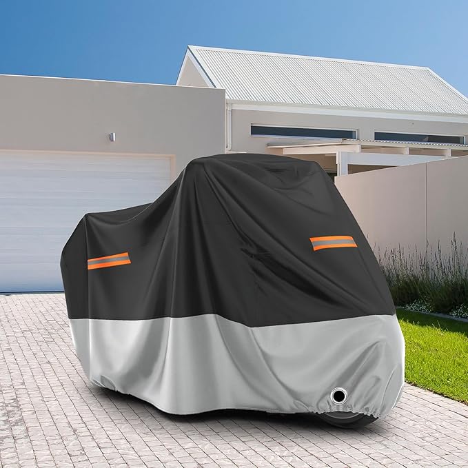 Favoto Motorcycle Cover Waterproof Outdoor - All Season Sun Protection Oxford with Lock-Holes Rain Snow Windproof Dustproof Universal Fit Motorbikes Vehicle Moped Cover, 104" x 41" x 50"