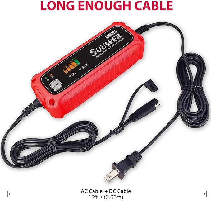 High-Efficiency 12V 5-Amp Smart Car Battery Charger, Battery Maintainer, Trickle Charger, Float Charger and Desulfator for Car, Motorcycle, ATV, Lithium (LiFePO4) and Deep Cycle Batteries