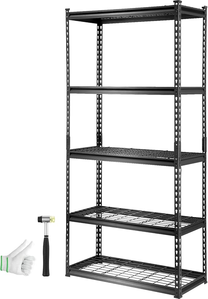 VEVOR Storage Shelving Unit, 5-Tier Adjustable, 2000 lbs Capacity, Heavy Duty Garage Shelves Metal Organizer Wire Rack, Black, 36" L x 16" W x 72" H for Kitchen Pantry Basement Bathroom Laundry Closet