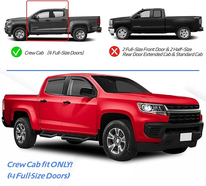 in Channel Rain Guards for 2015-2022 Chevy Colorado/GMC Canyon Crew Cab, Smoke Tinted Side Window Wind Deflectors, Vent Window Visors Shade Shield, 2016 2017 2018 2019 2020 2021