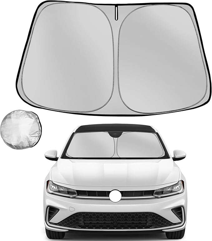 Windshield Sun Shade for 2019-2025 Volkswagen VW Jetta Foldable Sun Sunshade for Car Front Window Blocks UV Rays and Heat Automotive Interior Protector Custom Fit Accessories
