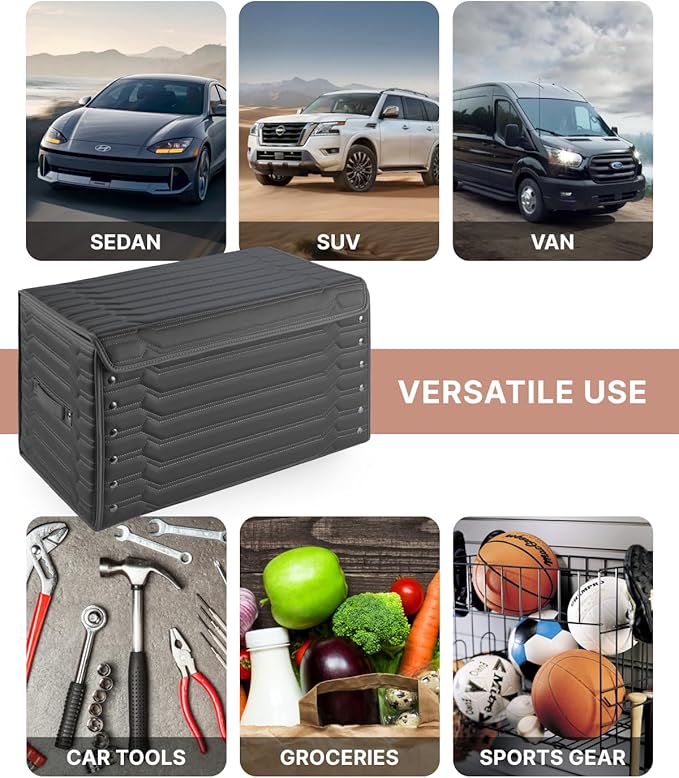 Car Trunk Organizer For Shoes - Storage Crate For SUV, Sedan Or Truck - Foldable Cargo Bin For Travel Gear & Sports Kits - Practical Holiday Gifts For Drivers (Highway 21.6 inch)