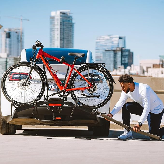 Hollywood Racks Destination E Hitch Bike Rack with Ramp for 2 Bikes up to 70 lbs Each - Secure, Lockable Electric Bike Rack - Premium, Foldable Bicycle Car Racks for Standard or E-Bikes