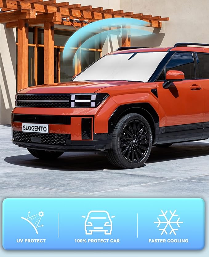 Sunshade for Santa Fe Windshield Sun Shade for 2019-2024 2025 2026 Hyundai Santa Fe Front Window Sun Visor Protector Cover for Windshield Custom fit Shields Blocks UV Rays Keep Vehicle Cooler