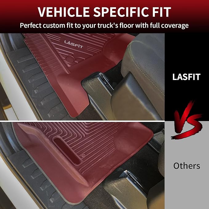 LASFIT Floor Mats for Ford F-150 2015-2025 | F150 Lightning 2022-2025 SuperCrew (Rear w/Fold Flat Storage) Carpet Floor All Weather Car Liners TPE Truck Mats - 1st and 2nd Row, 3pcs Black