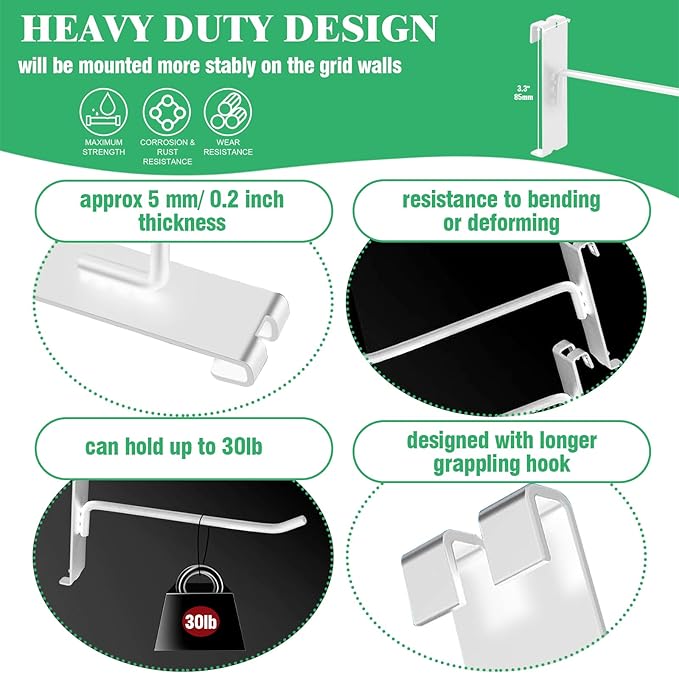 40Pcs 10" Gridwall Display Hooks Assortment Set, White Metal Grid Wall Panel Hanging Display Hook for Garage Shop Retail Storage, Wire Diameter 5mm/ 0.2”