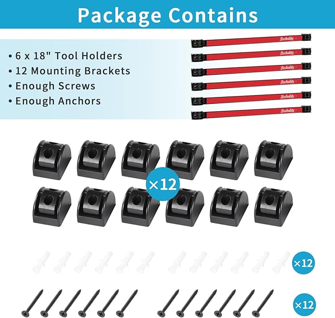 6 Pieces 18" Magnetic Tool Holder Strip, Red Magnet Bar, Metal Tool Organizer Rack for Garage Organization, Easy To Install in Workshop, Mounting Screws Included