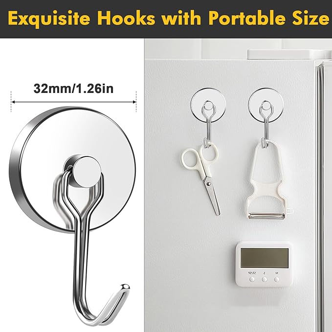 MIKEDE Magnetic Hooks, 110LB Heavy Duty Neodymium Magnet Hooks, Strong Swivel Magnetic Hooks Rust Proof for Indoor Outdoor Hangers, Fridge, Garage, Cruise, Key Holders, Pack of 6