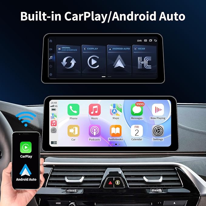 Wireless CarPlay/Android Auto 12.3 Inch Touchscreen for BMW 5 Series F10/F11 (2012-2016) with NBT System, Car Radio Receiver, Multimedia, Bluetooth, Car Stereo