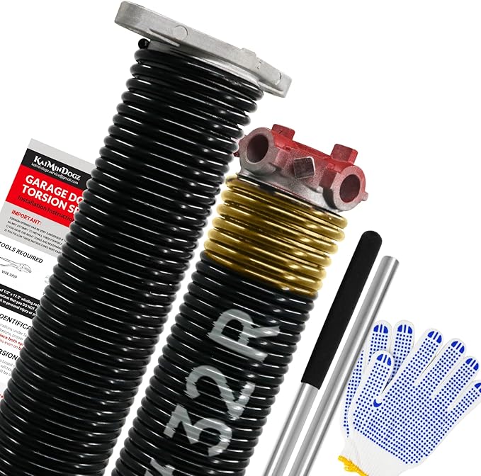 Pair of 1.75" Garage Door Torsion Springs Set with Non-Slip Winding Bars&Gloves, High Precision Electrophoresis Oil-Free Black Coated for Replacement, MIN 16,000 Cycles (0.250 x 1.75"x 32")