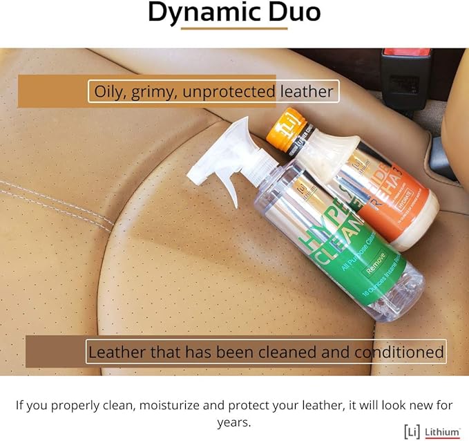 Lithium Hide Rehab Car Leather Cleaner and Conditioner - All Natural Premium Leather Conditioner for Car Interiors - Hydrates, Moisturizes, and Protects Leather - Leather Restorer (16 Ounce)