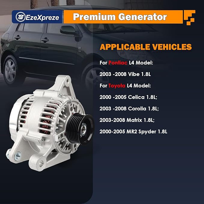 Ezexpreze L4 1.8L 13878N Alternator Replacement for Toyota Corolla 2003 2005 2006 2007 2008, Matrix 2003-2008, Celica 2000-2005, for Pontiac Vibe 2003 2004 2005 2006 2007 2008 Replace# 27060-0D110