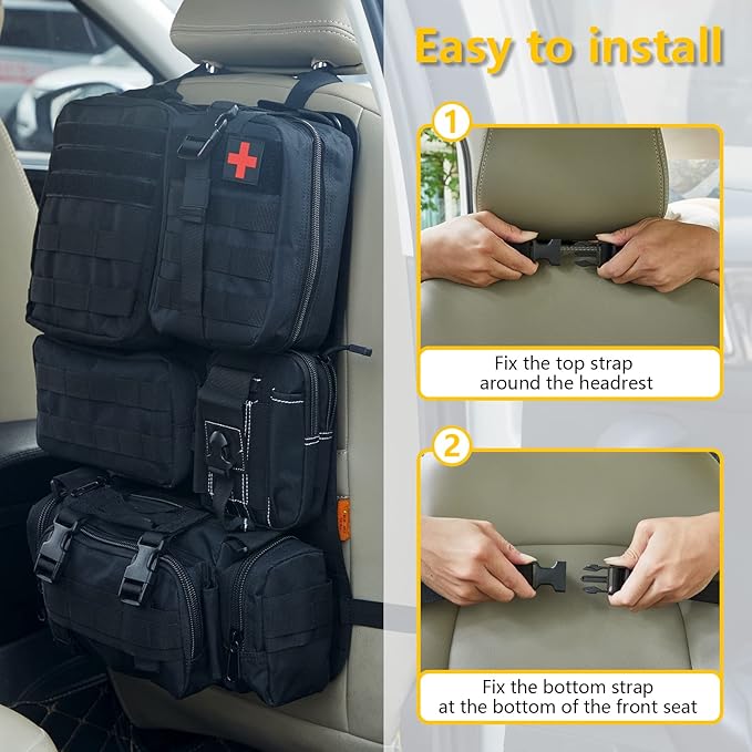 Universal Tactical Seat Back Organizer Vehicle Molle Panel Organizer Storage Bag with 5 Detachable Molle Pouch for All Vehicel Such as Jeep,Truck,SUV, Car, Ford,Chevy etc